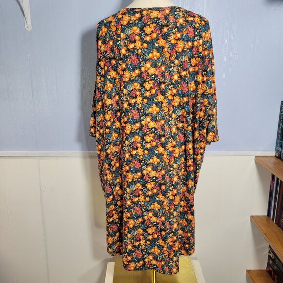 Lularoe Extra Large Orange Red Floral Round Neck Shortsleeve Tunic T-Shirt - Picture 7 of 9